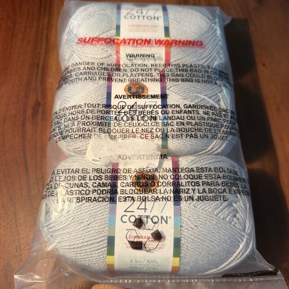 (3) Skeins Lion Brand Yarn 24/7 Cotton® 100% Cotton~ Cool Grey 3.5 oz Lot